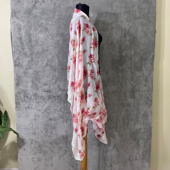 Torrid Floral Scarf Wrap pink/white Delicate lace trim multifunctional - Picture 7 of 7